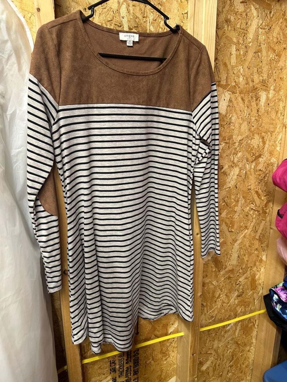 Umgee Suede Block Striped Tunic Size S Brown Black White
